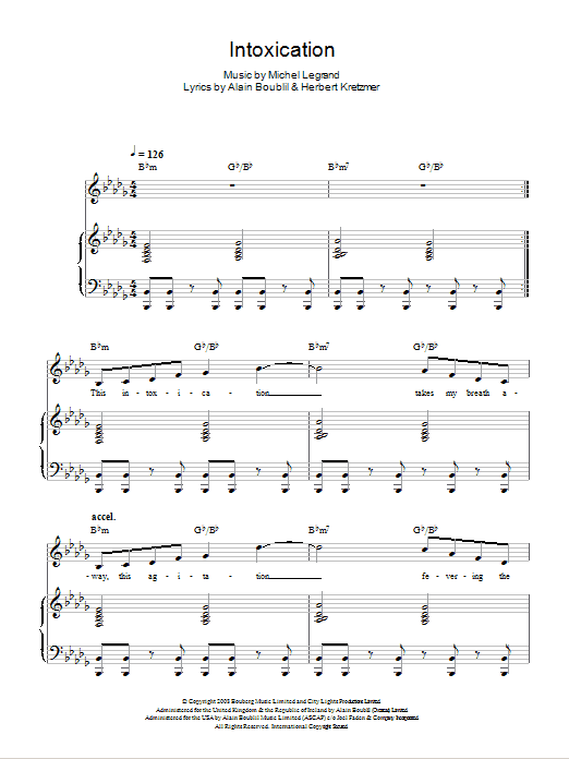 Michel Legrand Intoxication (from Marguerite) sheet music notes and chords. Download Printable PDF.