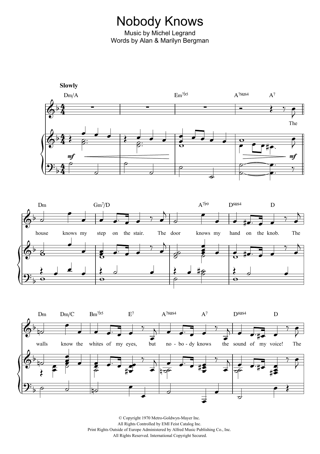 Michel Legrand Nobody Knows sheet music notes and chords. Download Printable PDF.