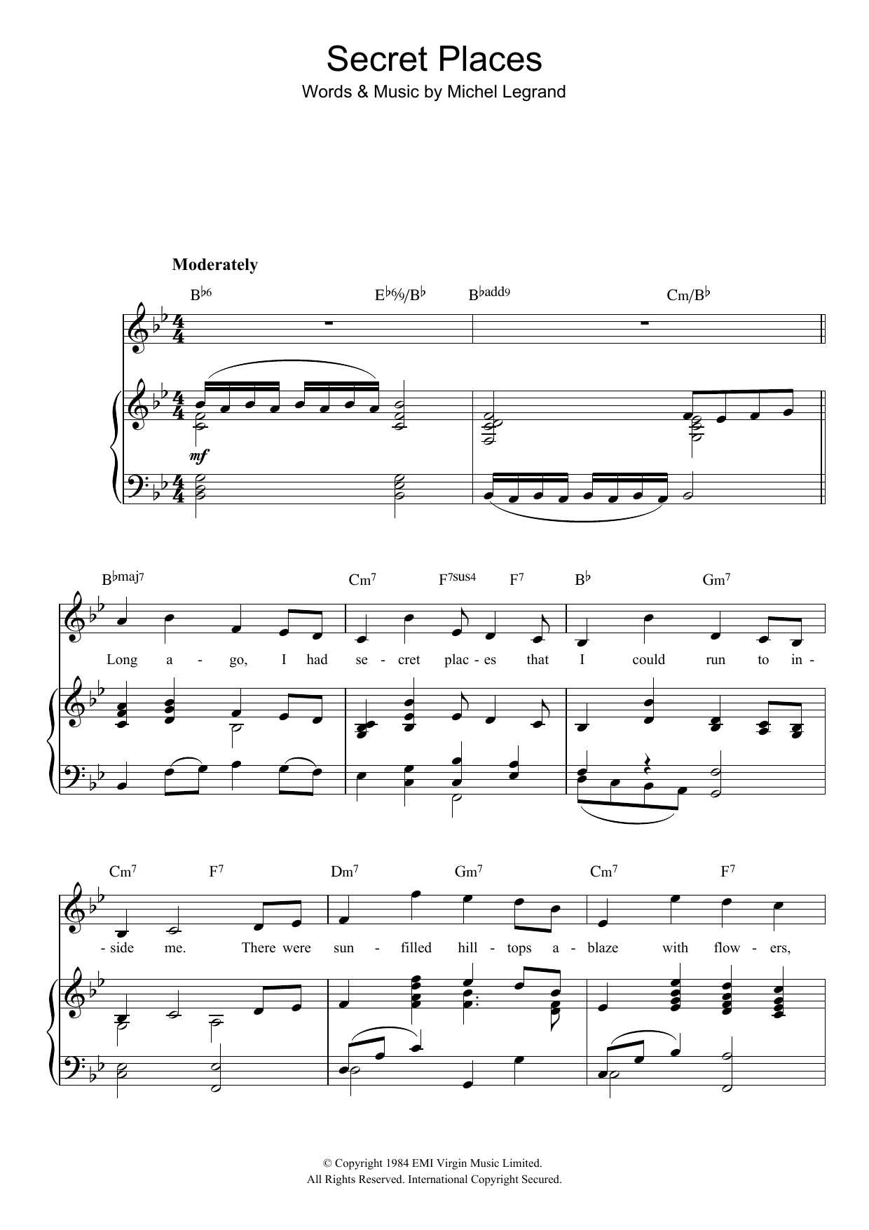 Michel Legrand Secret Places sheet music notes and chords. Download Printable PDF.