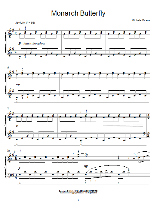 Michele Evans Monarch Butterfly sheet music notes and chords. Download Printable PDF.