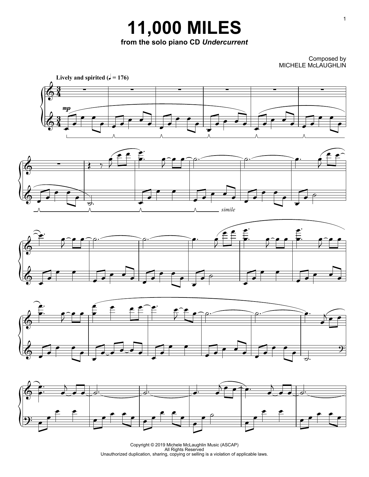 Michele McLaughlin 11,000 Miles sheet music notes and chords. Download Printable PDF.