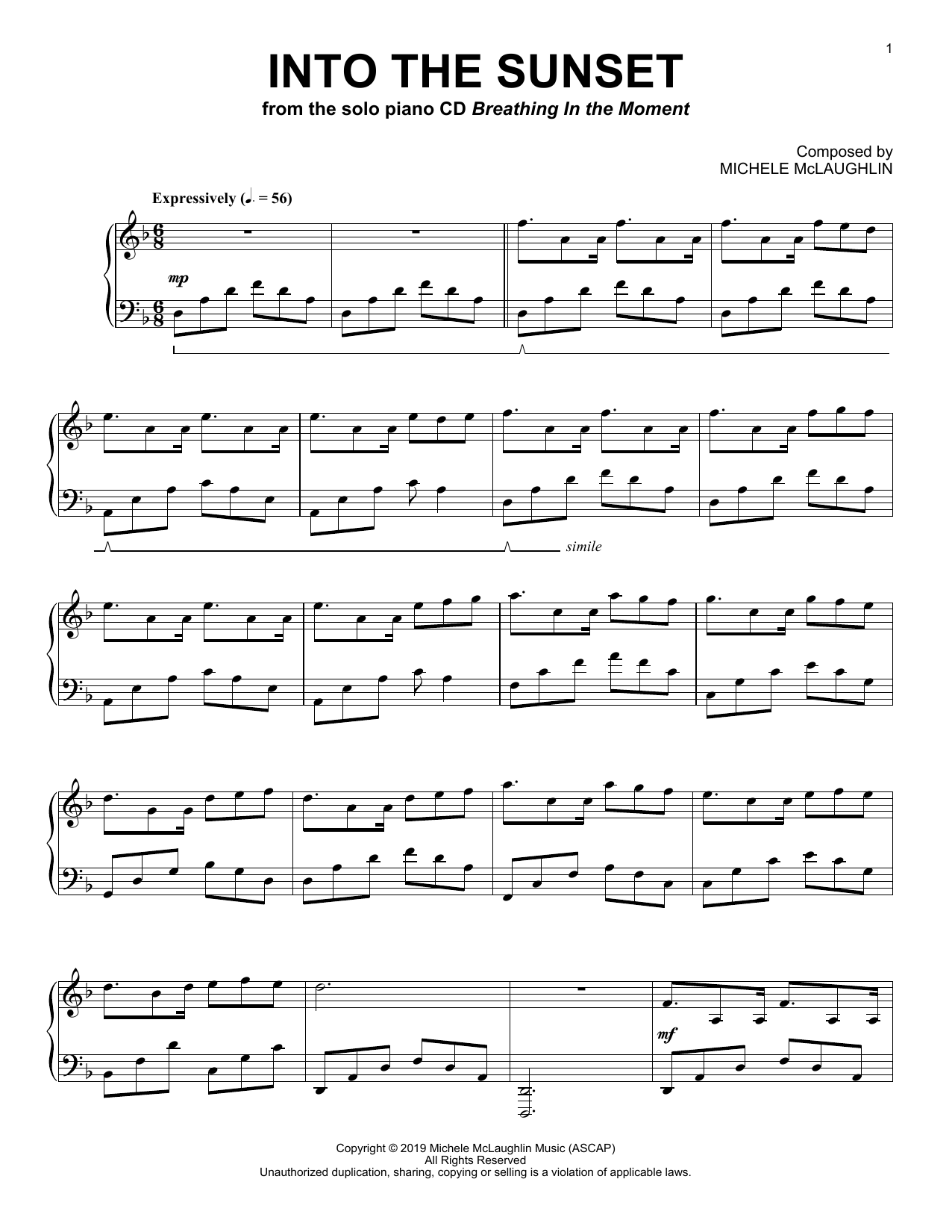 Michele McLaughlin Into The Sunset sheet music notes and chords. Download Printable PDF.