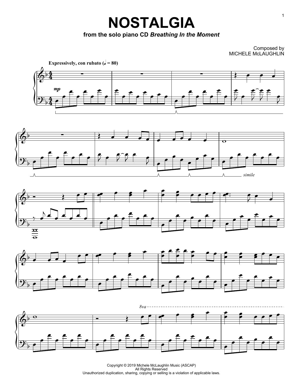 Michele McLaughlin Nostalgia sheet music notes and chords. Download Printable PDF.