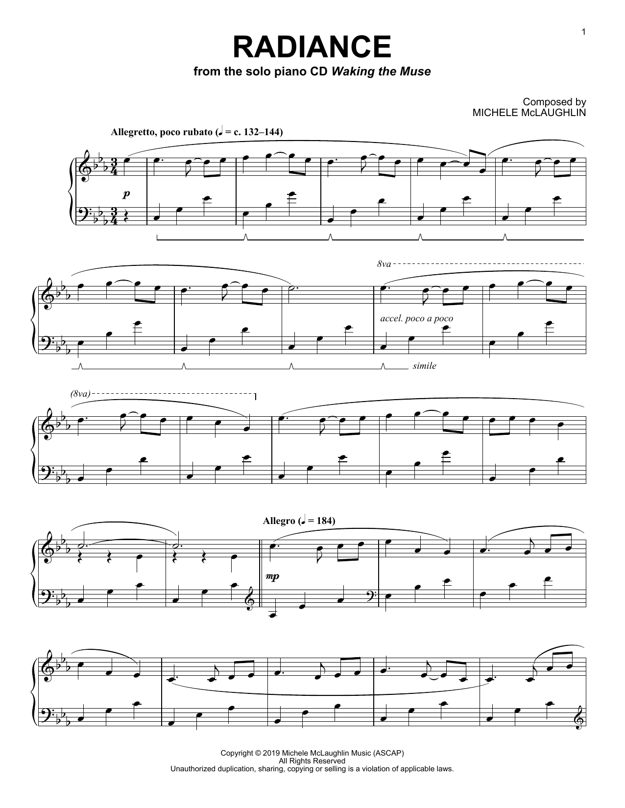 Michele McLaughlin Radiance sheet music notes and chords. Download Printable PDF.