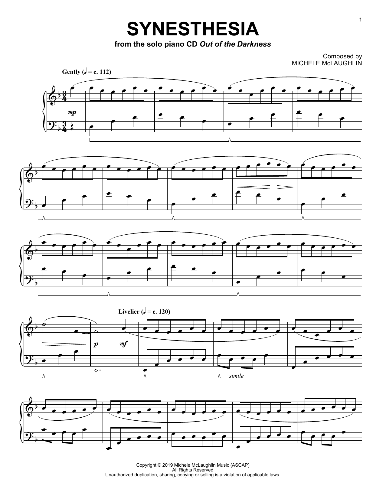 Michele McLaughlin Synesthesia sheet music notes and chords. Download Printable PDF.