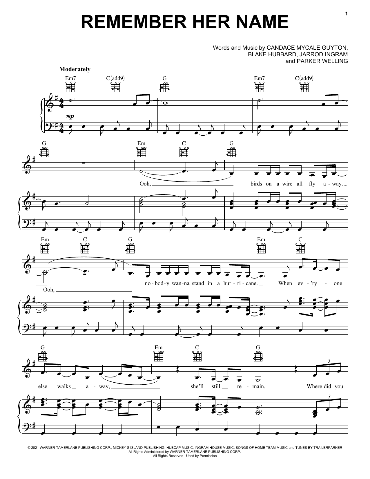 Mickey Guyton Remember Her Name sheet music notes and chords. Download Printable PDF.