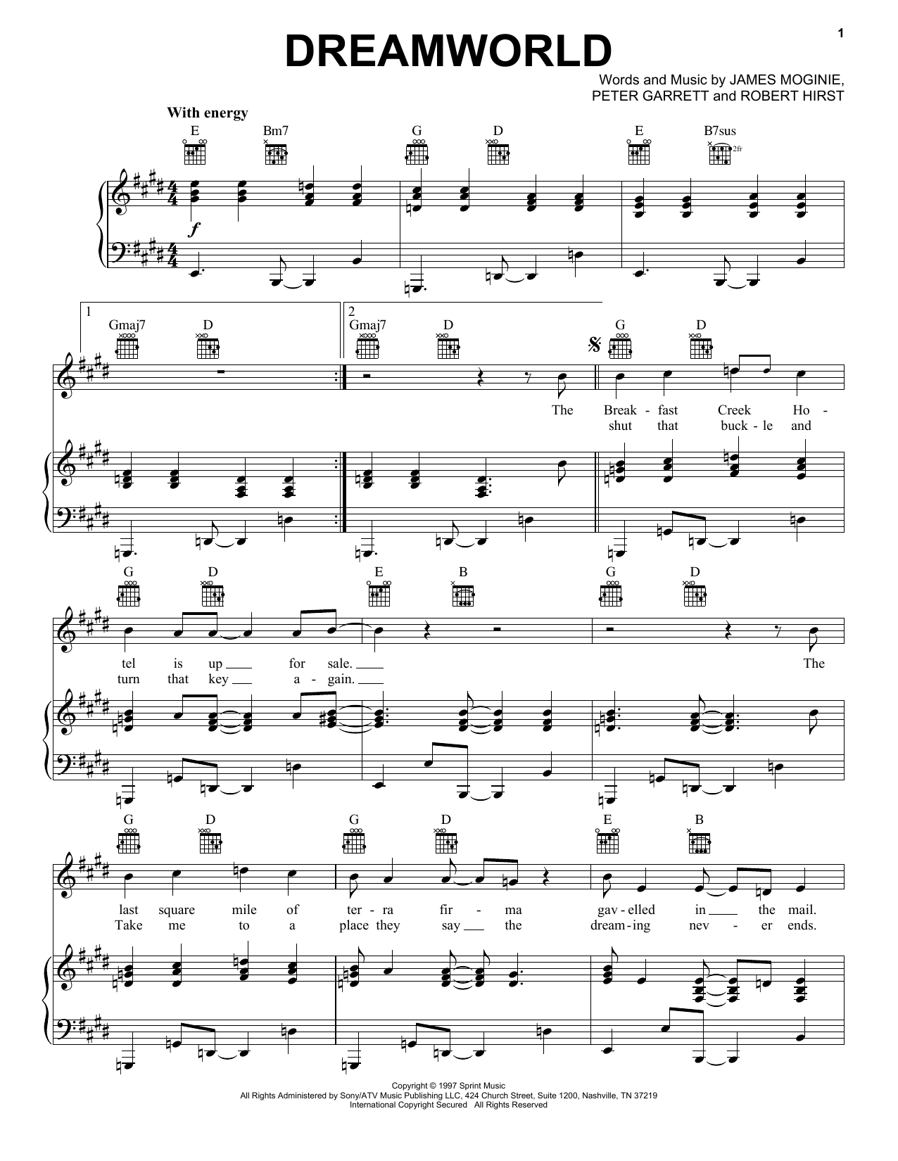 Midnight Oil Dreamworld sheet music notes and chords. Download Printable PDF.