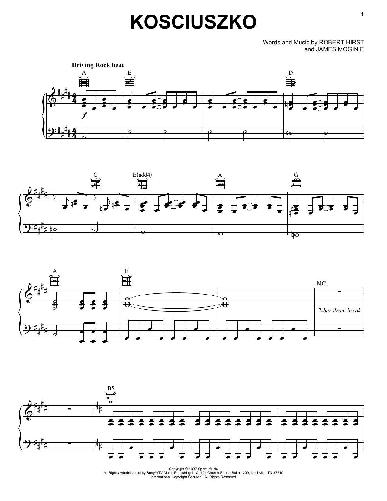 Midnight Oil Kosciuszko sheet music notes and chords. Download Printable PDF.