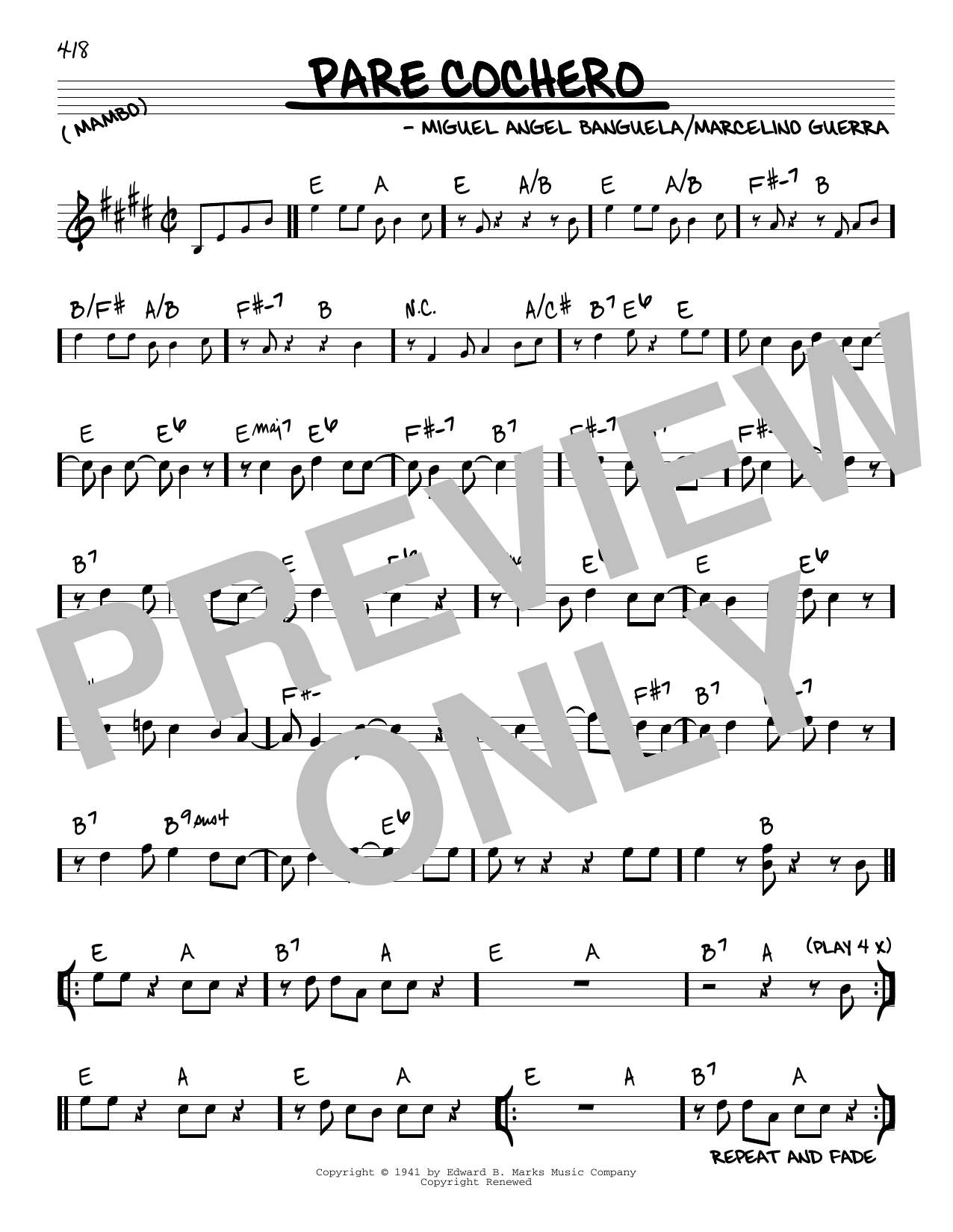 Miguel Angel Banguela Pare Cochero sheet music notes and chords. Download Printable PDF.