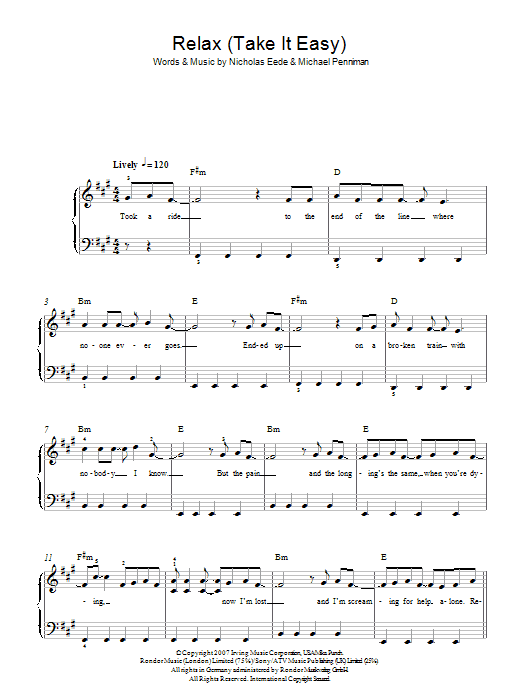 Mika Relax (Take It Easy) sheet music notes and chords. Download Printable PDF.
