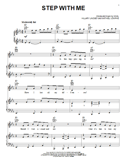 Mika Step With Me sheet music notes and chords. Download Printable PDF.
