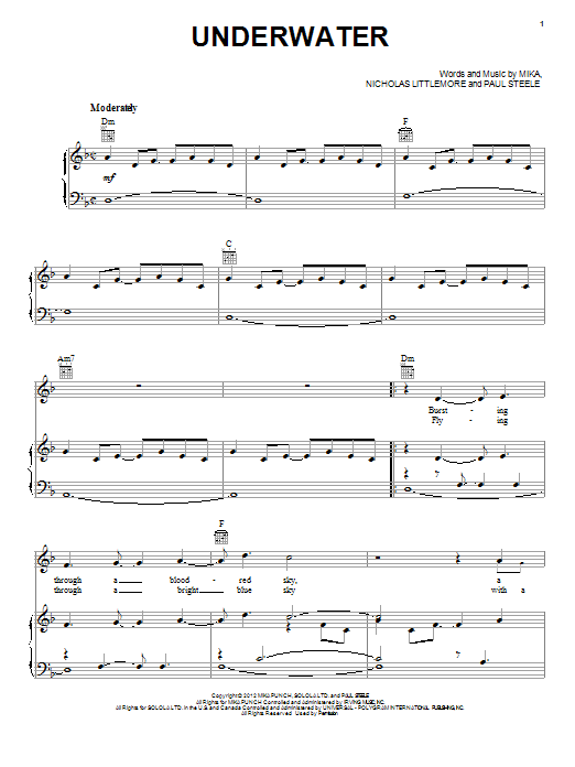Mika Underwater sheet music notes and chords. Download Printable PDF.