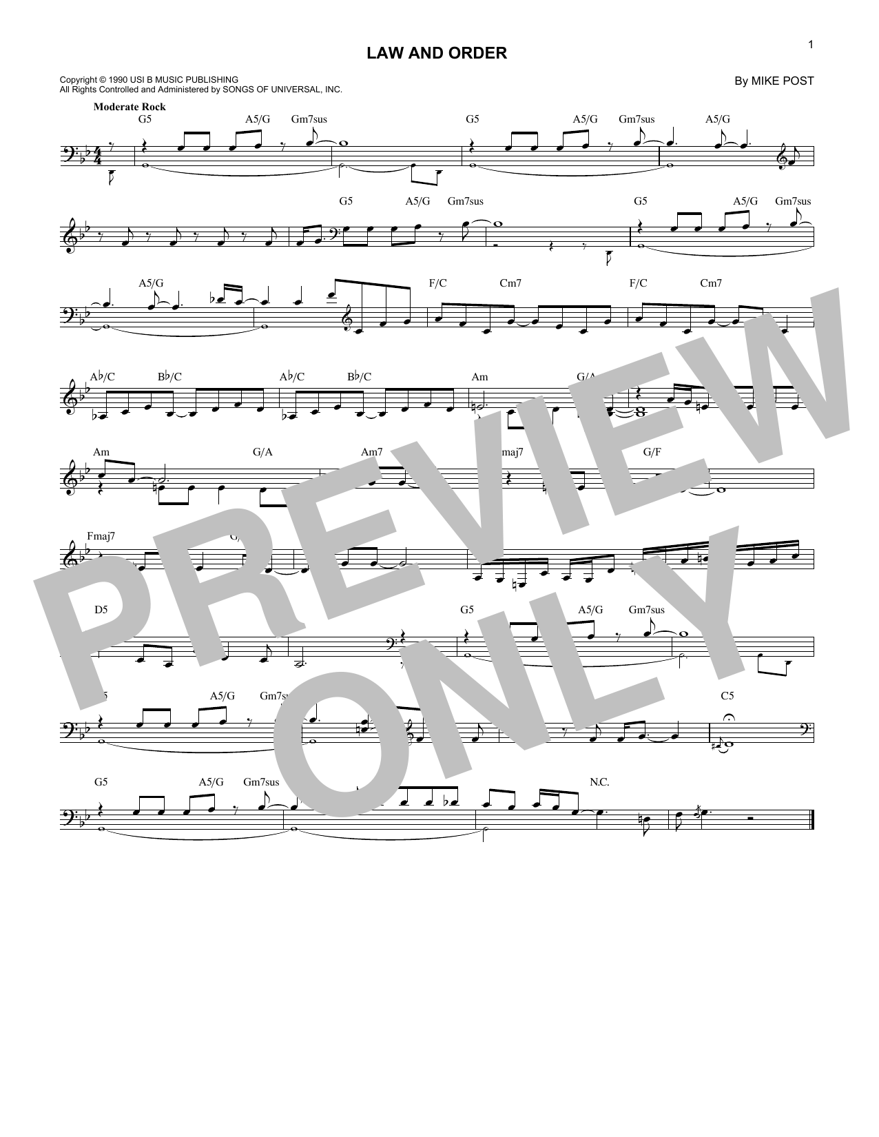 Mike Post Law And Order sheet music notes and chords. Download Printable PDF.