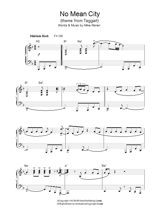 Learn to play Mike Moran No Mean City (theme from Taggart) sheet music for Piano Solo in minutes. Mike Moran No Mean City (theme from Taggart) sheet music notes and chords. Download Printable PDF.
