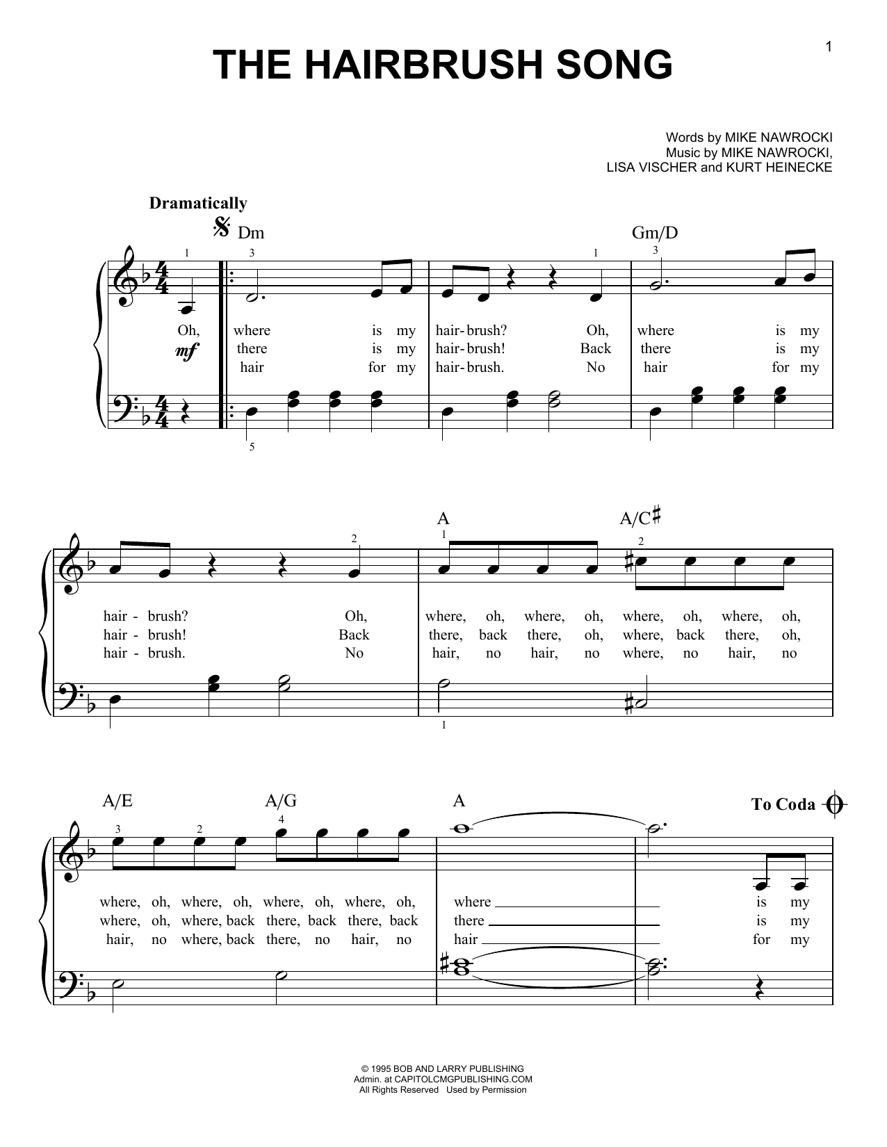 Learn to play Mike Nawrocki The Hairbrush Song (from VeggieTales) sheet music for Easy Piano in minutes. Price: 6.9900$ Mike Nawrocki The Hairbrush Song (from VeggieTales) sheet music notes and chords arranged for Easy Piano