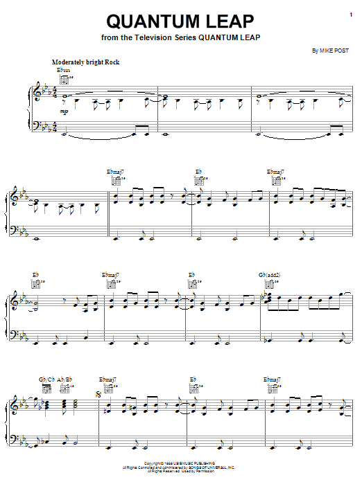 Learn to play Mike Post Quantum Leap sheet music for Lead Sheet / Fake Book in minutes. Price: 5.9900$ Mike Post Quantum Leap sheet music notes and chords arranged for Lead Sheet / Fake Book