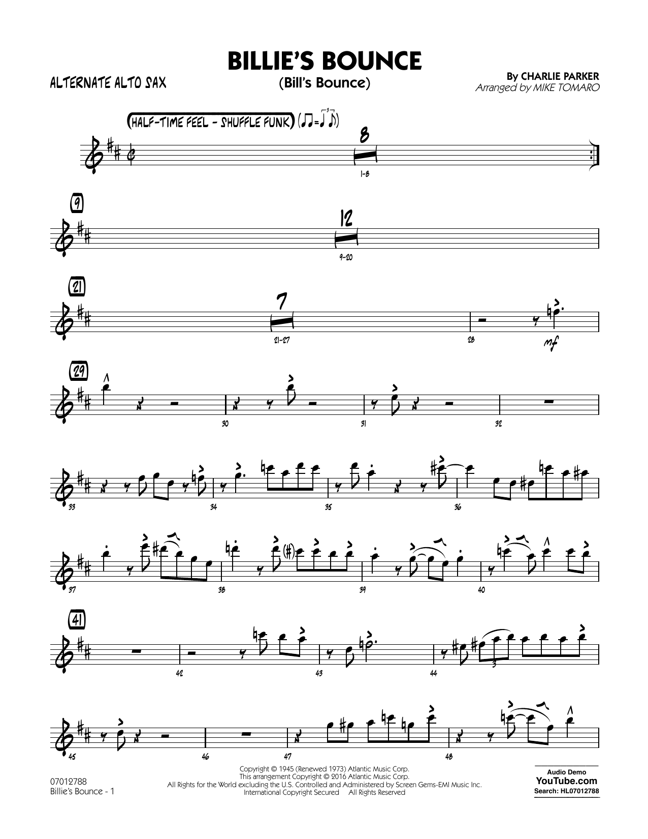 Mike Tomaro Billie S Bounce Alternate Alto Sax Sheet Music Pdf Notes Chords Jazz Score Jazz Ensemble Download Printable Sku 356747
