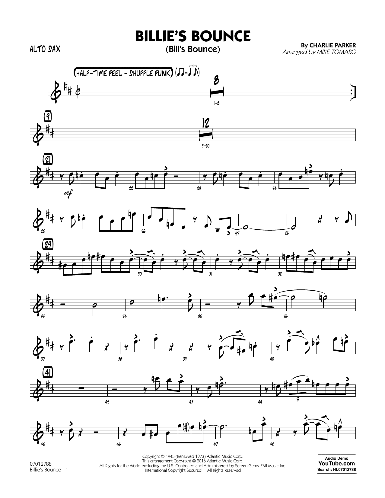 Mike Tomaro Billie S Bounce Alto Sax Sheet Music Pdf Notes Chords Jazz Score Jazz Ensemble Download Printable Sku 356733