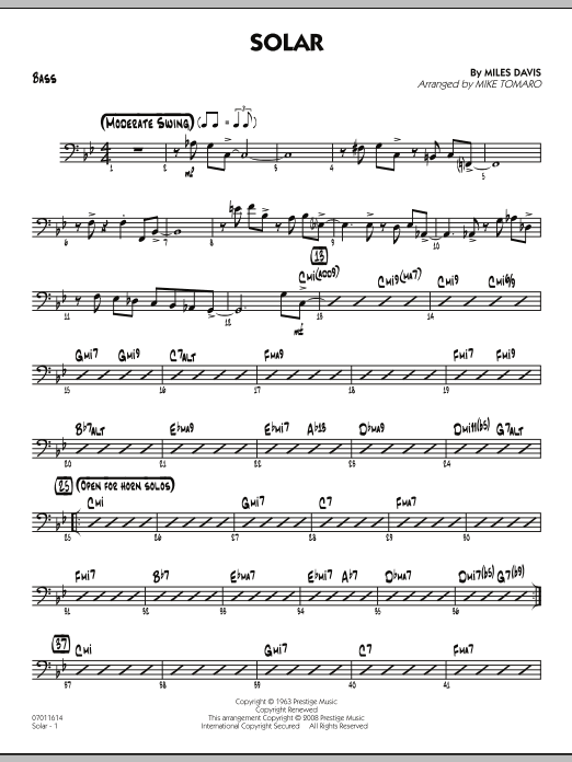 Mike Tomaro Solar - Bass sheet music notes and chords. Download Printable PDF.