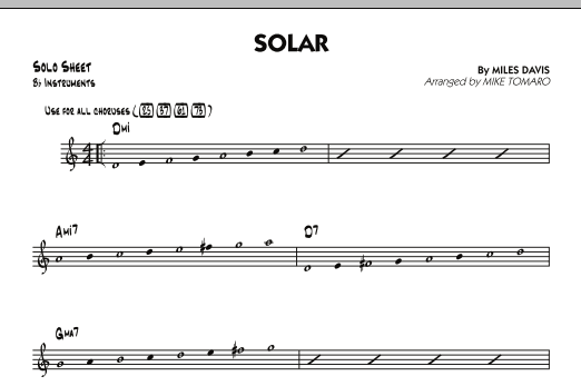 Learn to play Mike Tomaro Solar - Bb Solo Sheet sheet music for Jazz Ensemble in minutes. Price: 5.9900$ Mike Tomaro Solar - Bb Solo Sheet sheet music notes and chords arranged for Jazz Ensemble