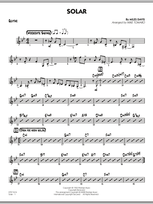 Mike Tomaro Solar - Guitar sheet music notes and chords. Download Printable PDF.