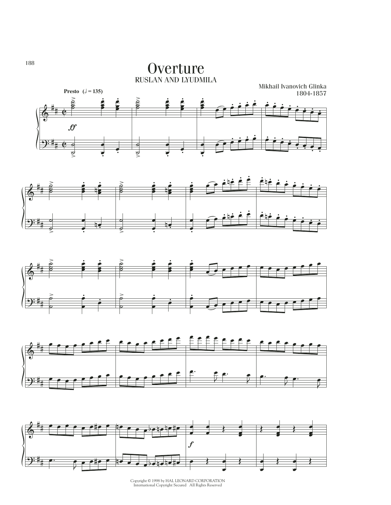 Mikhail Ivanovich Glinka Overture sheet music notes and chords. Download Printable PDF.