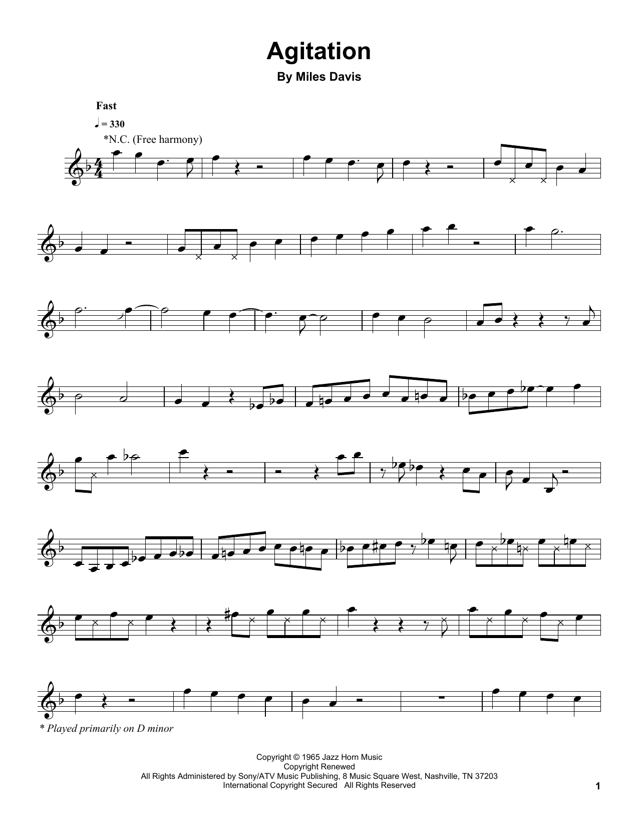 Miles Davis Agitation sheet music notes and chords. Download Printable PDF.