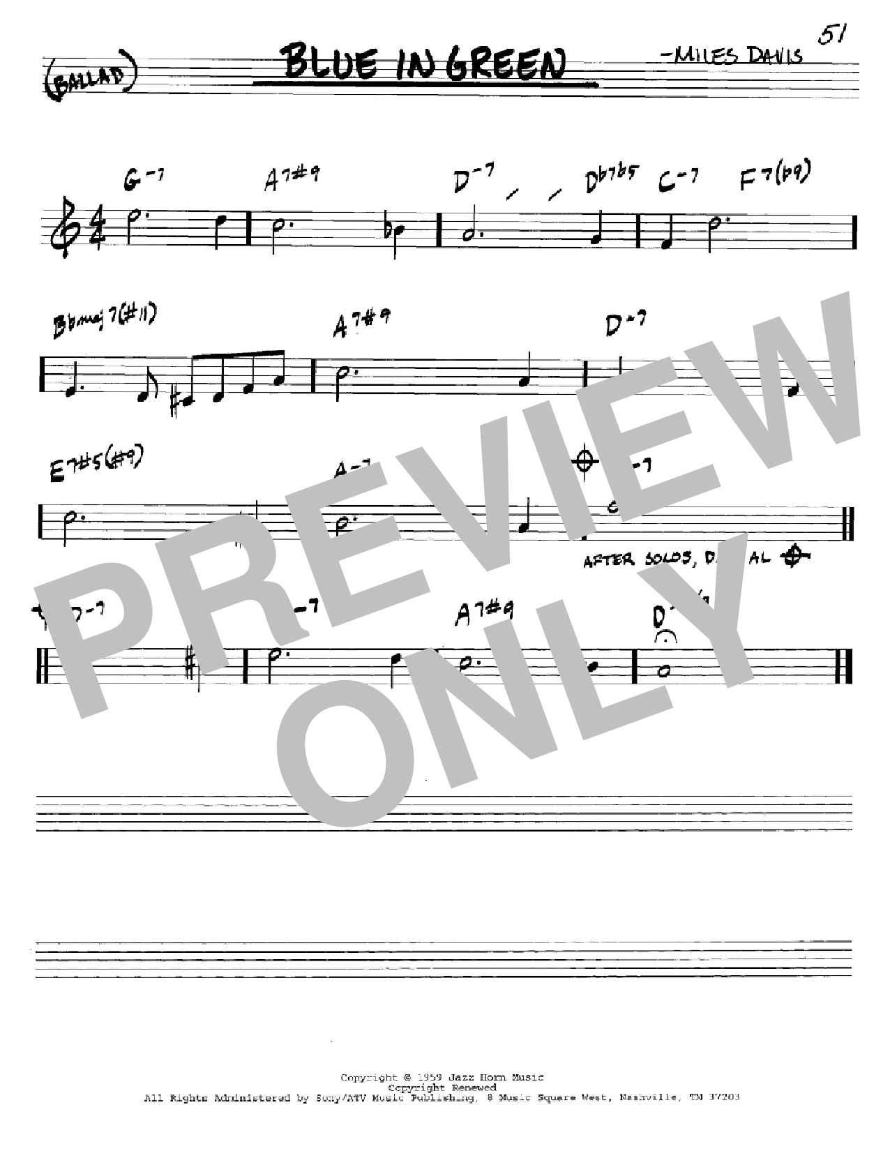 Miles Davis Blue In Green Sheet Music PDF Notes Chords Jazz Score 