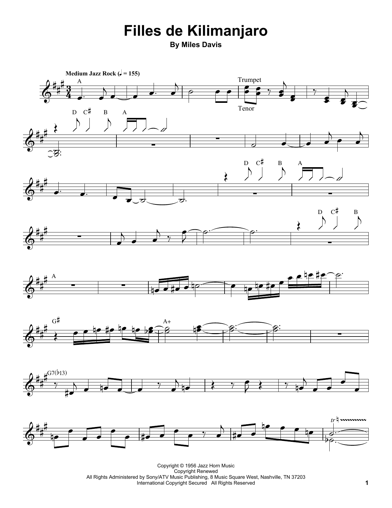 Miles Davis Filles De Kilimanjaro sheet music notes and chords. Download Printable PDF.