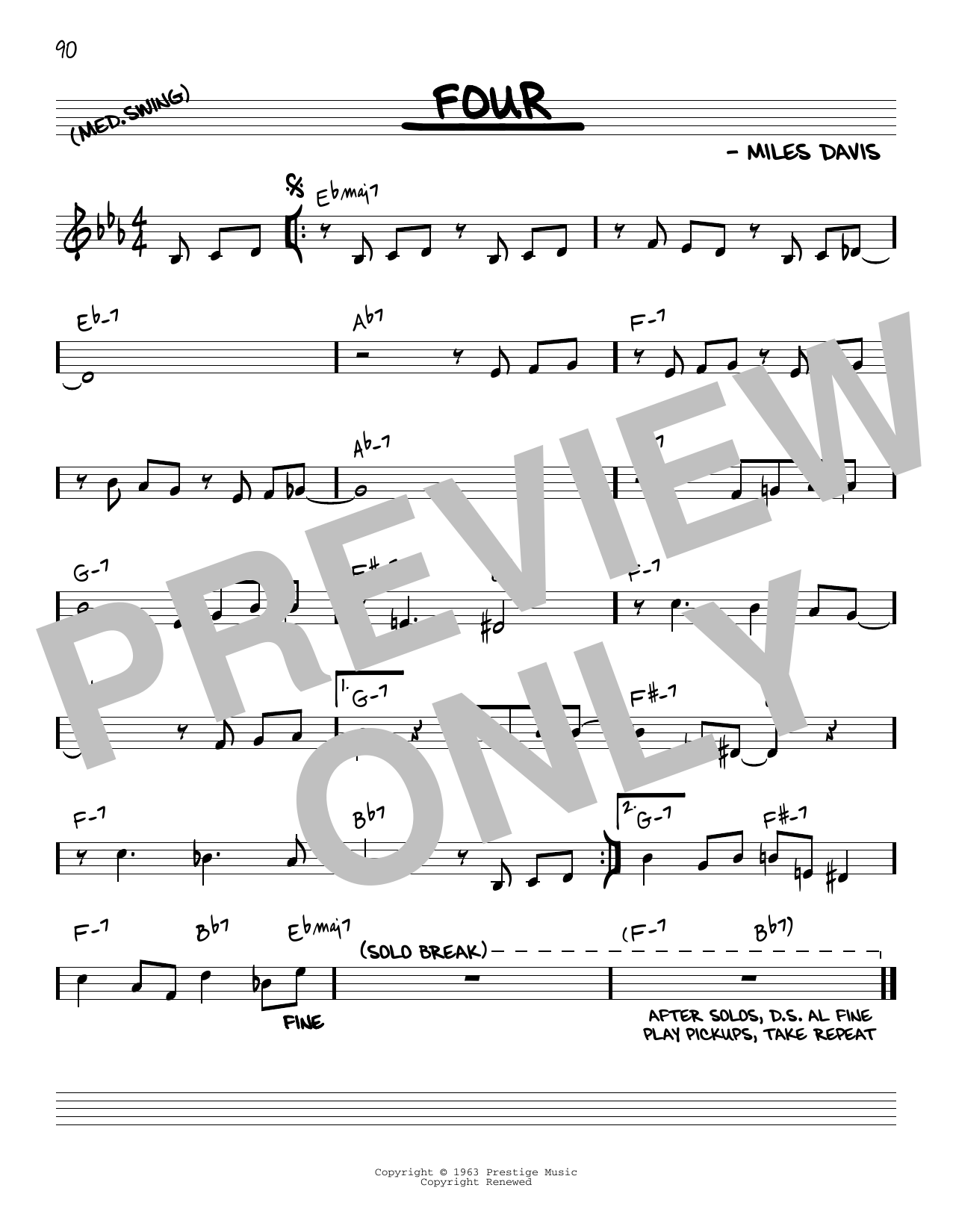 Miles Davis Four sheet music notes and chords. Download Printable PDF.