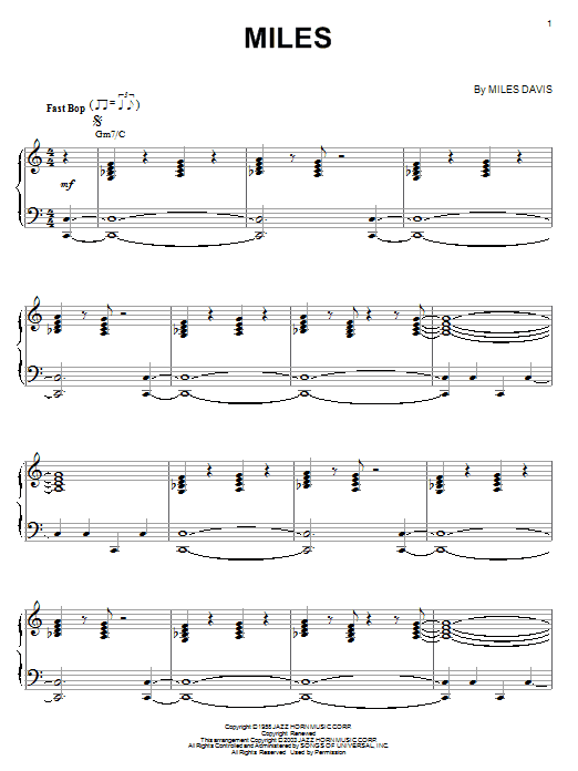 Miles Davis "Miles" Sheet Music PDF Notes, Chords | Jazz Score Piano ...
