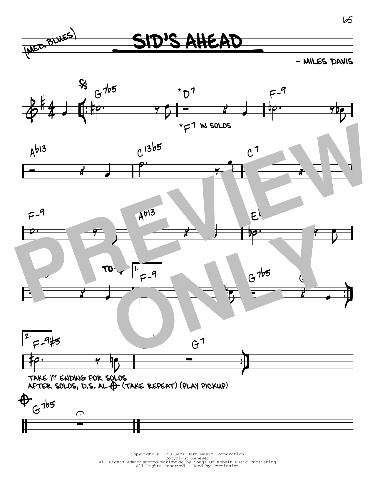 Learn to play Miles Davis Sid's Ahead sheet music for Real Book – Melody & Chords in minutes. Miles Davis Sid's Ahead sheet music notes and chords. Download Printable PDF.