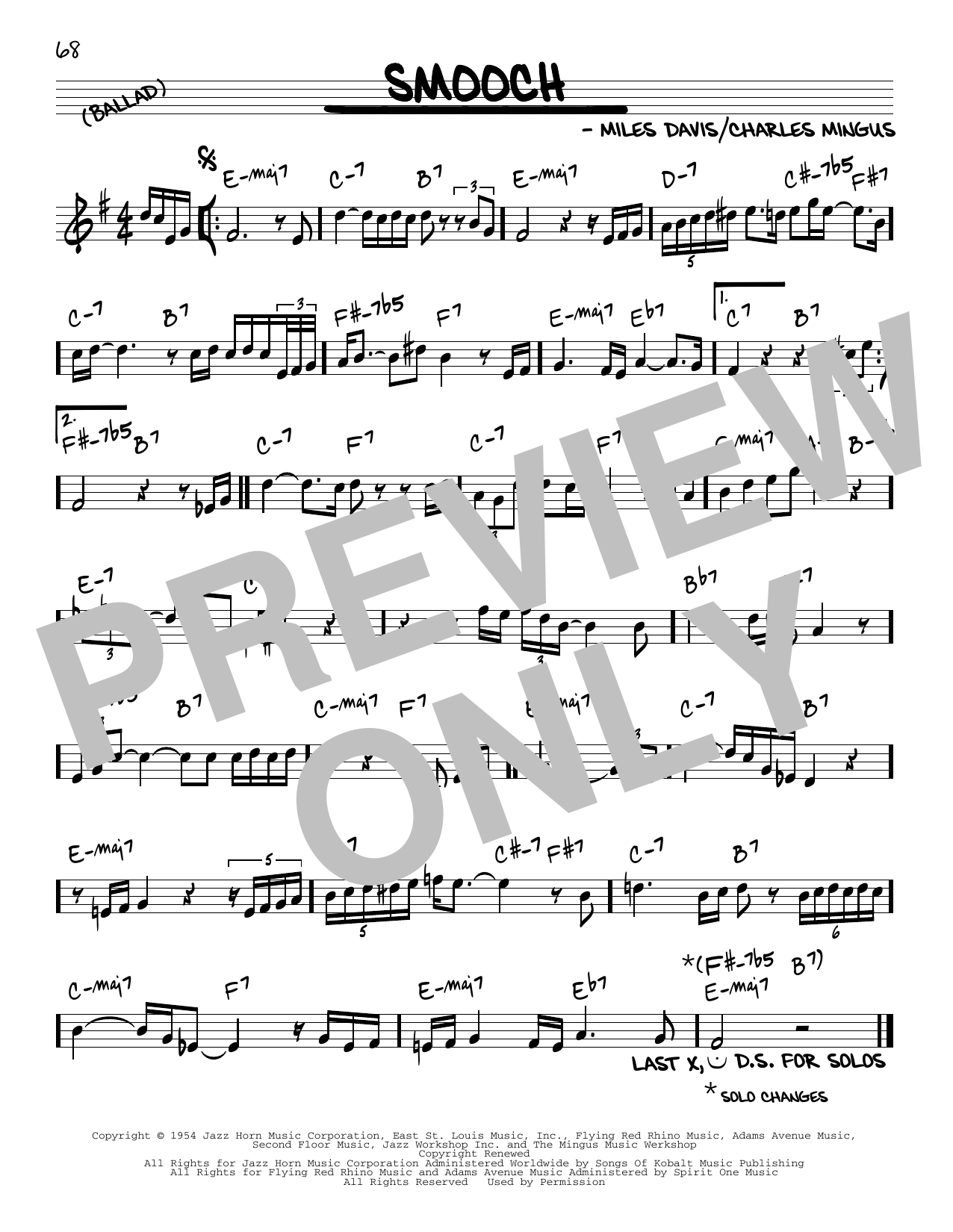 Miles Davis Smooch sheet music notes and chords. Download Printable PDF.