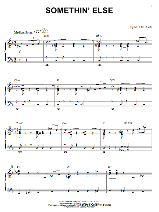 Miles Davis Somethin' Else sheet music notes and chords. Download Printable PDF.