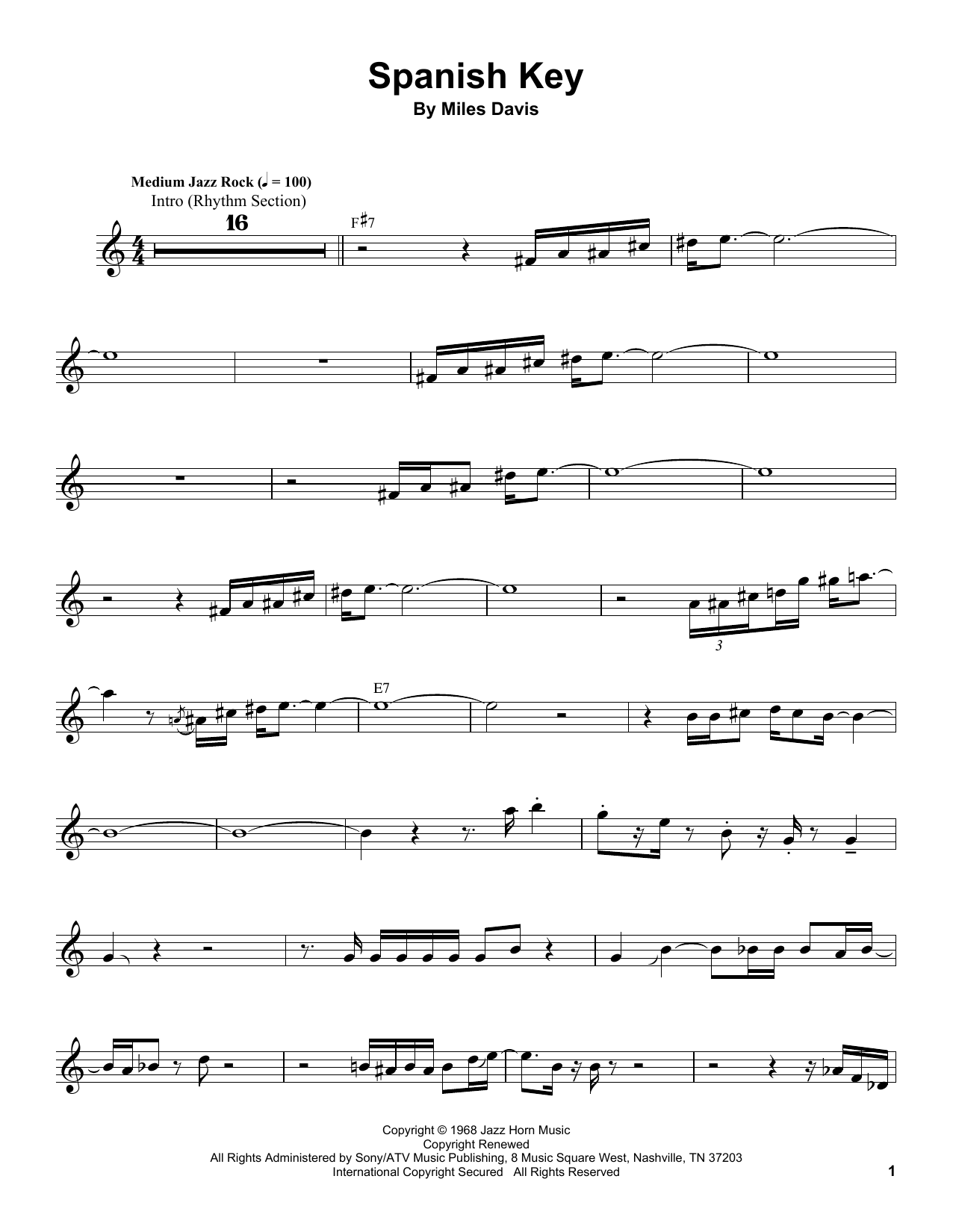 Miles Davis Spanish Key sheet music notes and chords. Download Printable PDF.