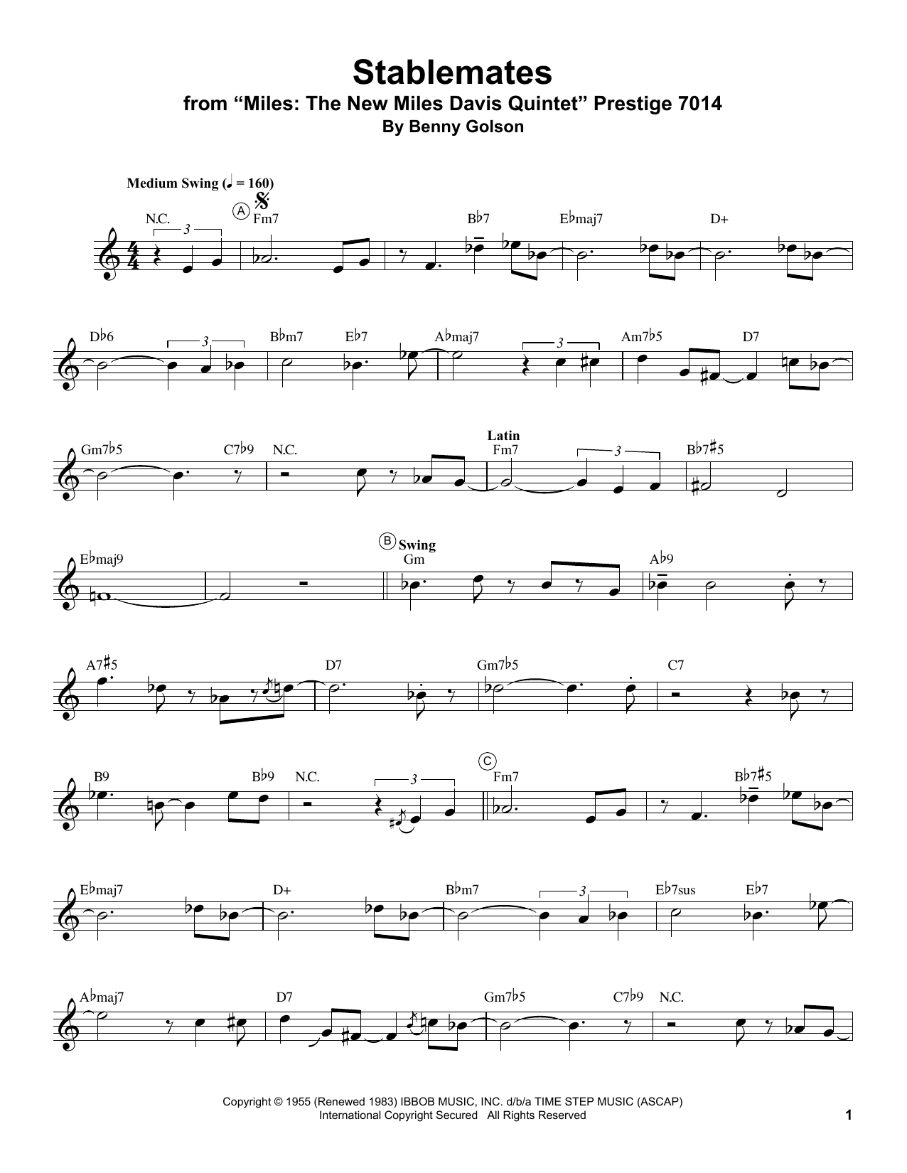 Miles Davis Stablemates sheet music notes and chords. Download Printable PDF.