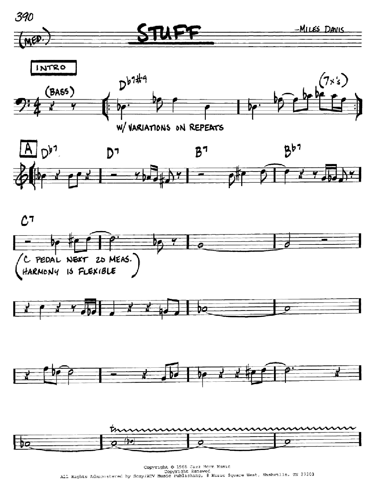 Miles Davis Stuff Sheet Music Notes Chords Download Printable PDF 