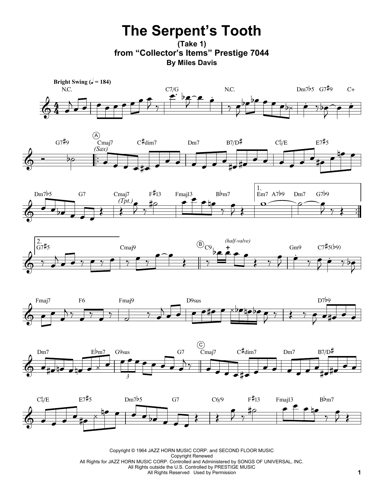 Learn to play Miles Davis The Serpent's Tooth sheet music for Piano Solo in minutes. Price: 6.9900$ Miles Davis The Serpent's Tooth sheet music notes and chords arranged for Piano Solo
