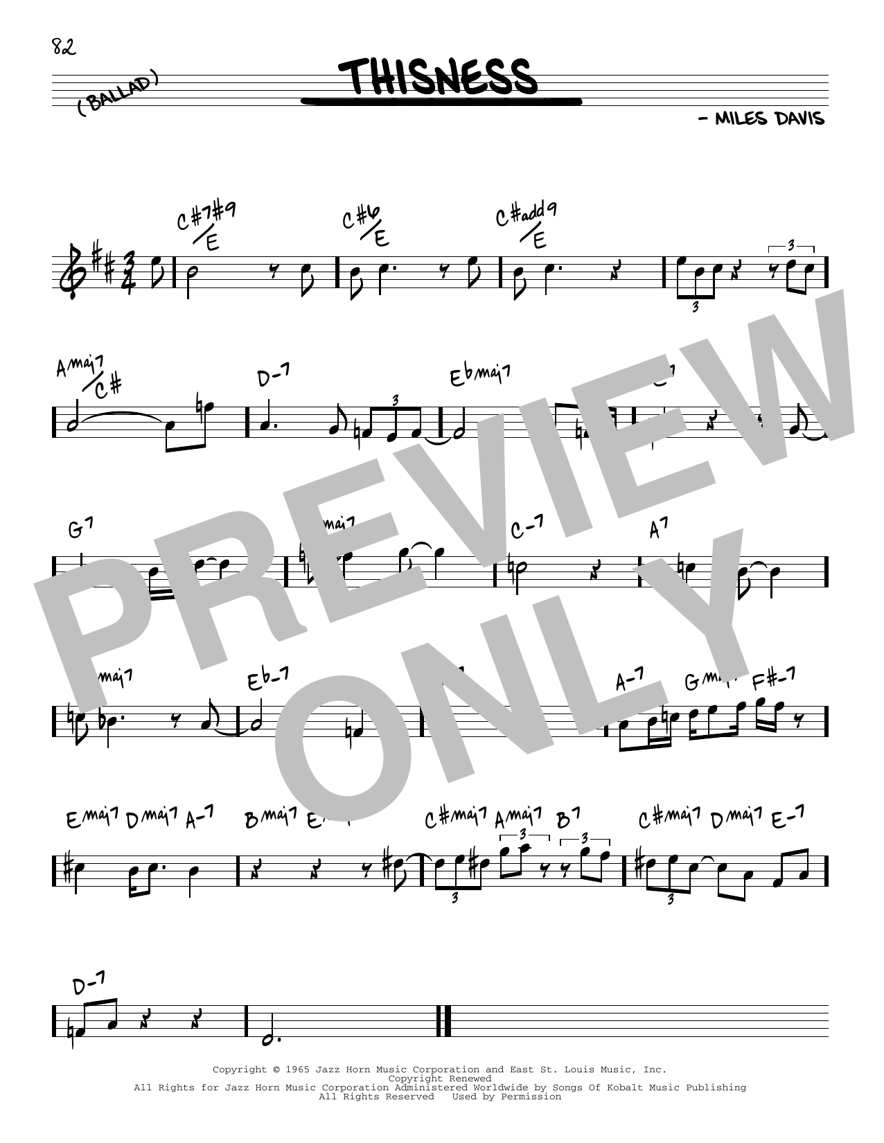 Miles Davis Thisness sheet music notes and chords. Download Printable PDF.