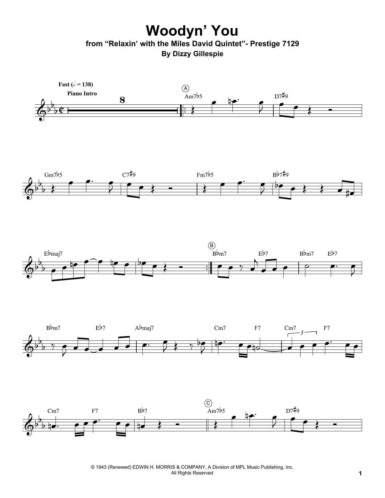 Miles Davis Woodyn' You sheet music notes and chords. Download Printable PDF.