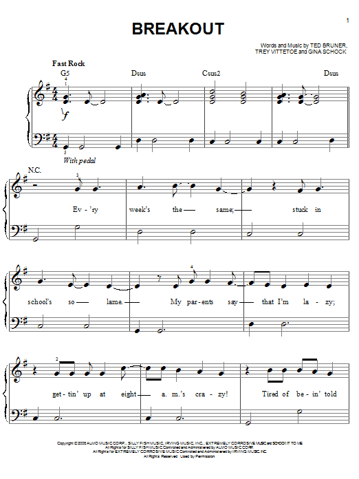 Miley Cyrus Breakout sheet music notes and chords. Download Printable PDF.