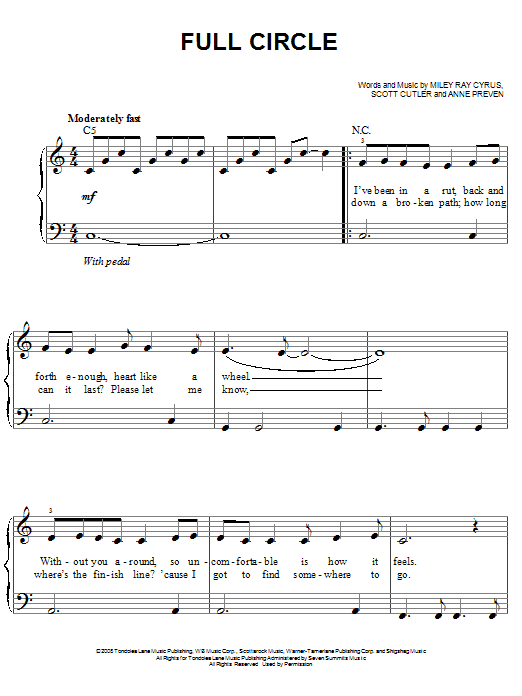 Miley Cyrus Full Circle sheet music notes and chords. Download Printable PDF.