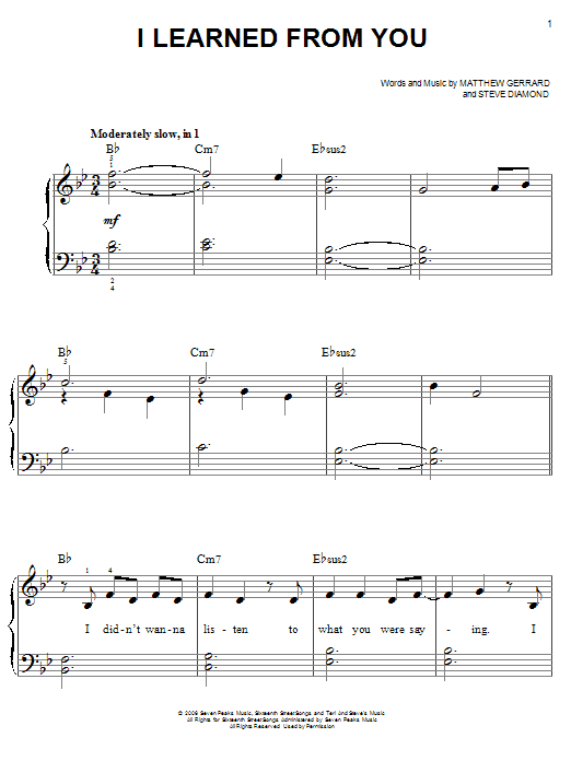 Miley Cyrus I Learned From You sheet music notes and chords. Download Printable PDF.