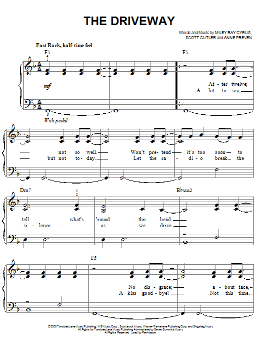 Miley Cyrus The Driveway sheet music notes and chords. Download Printable PDF.