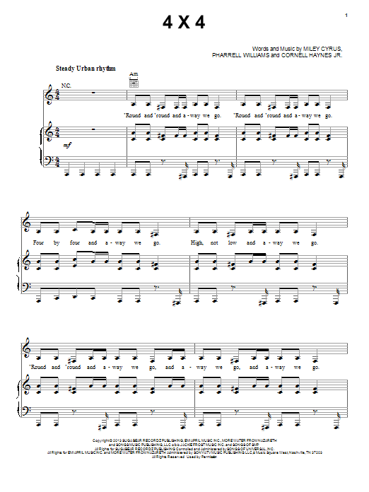 Miley Cyrus 4x4 sheet music notes and chords. Download Printable PDF.