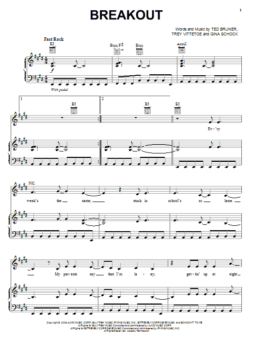 Miley Cyrus Breakout sheet music notes and chords. Download Printable PDF.