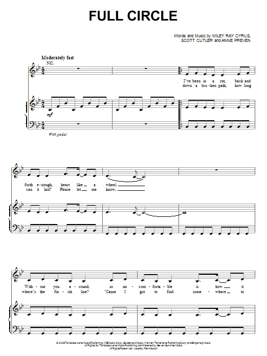 Miley Cyrus Full Circle sheet music notes and chords. Download Printable PDF.