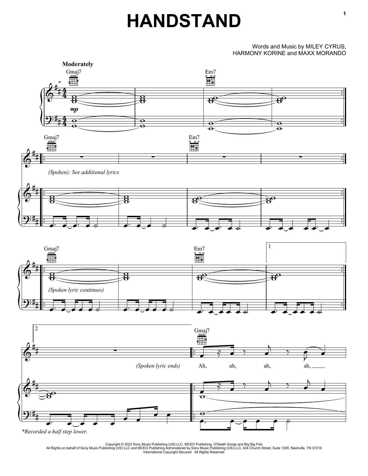 Miley Cyrus Handstand sheet music notes and chords. Download Printable PDF.