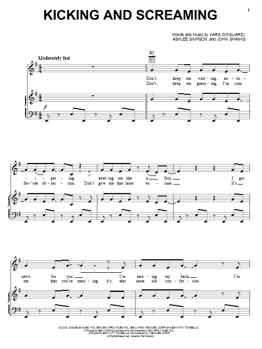 Miley Cyrus Kicking And Screaming sheet music notes and chords. Download Printable PDF.