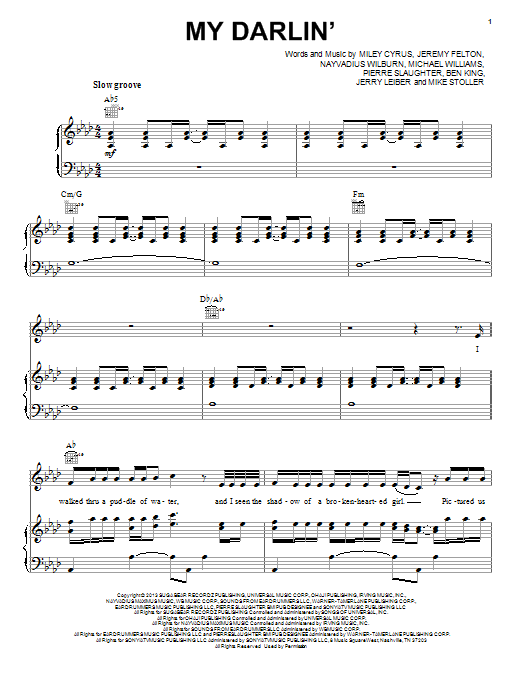 Miley Cyrus My Darlin' sheet music notes and chords. Download Printable PDF.